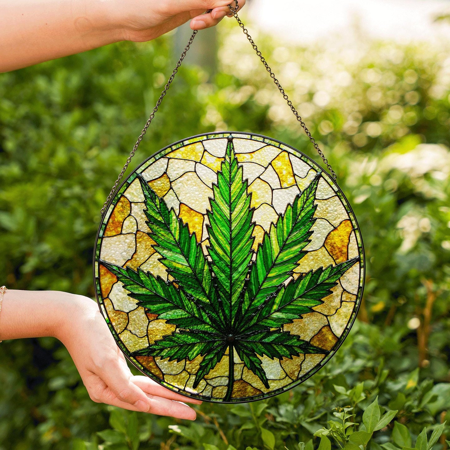 Weed Leaf Stained Glass Suncatcher