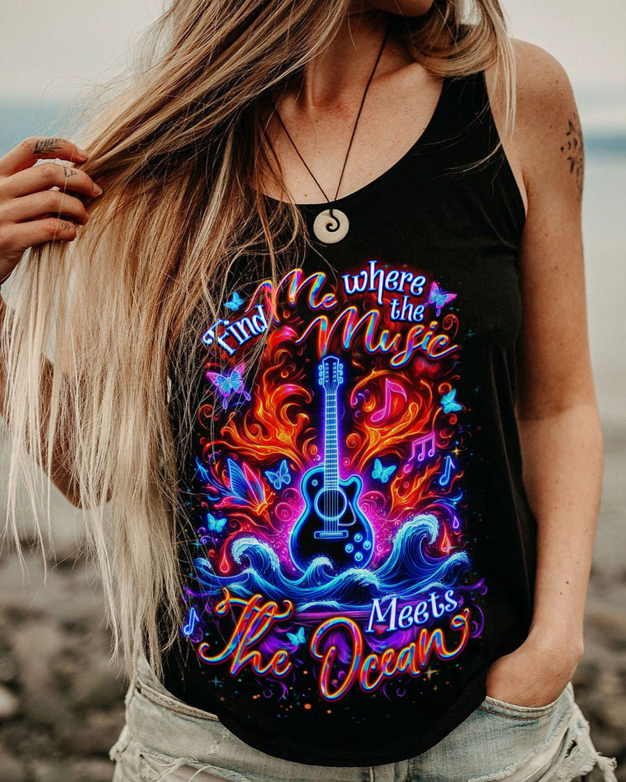 FIND ME WHERE THE MUSIC MEETS THE OCEAN GUITAR ALL OVER PRINT