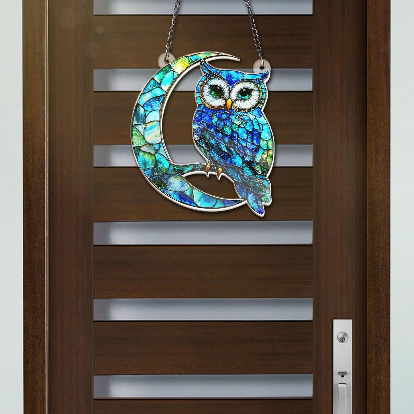 Owl on Moon Hanging Acrylic Decor - Owl Window Hanging Suncatcher Ornament