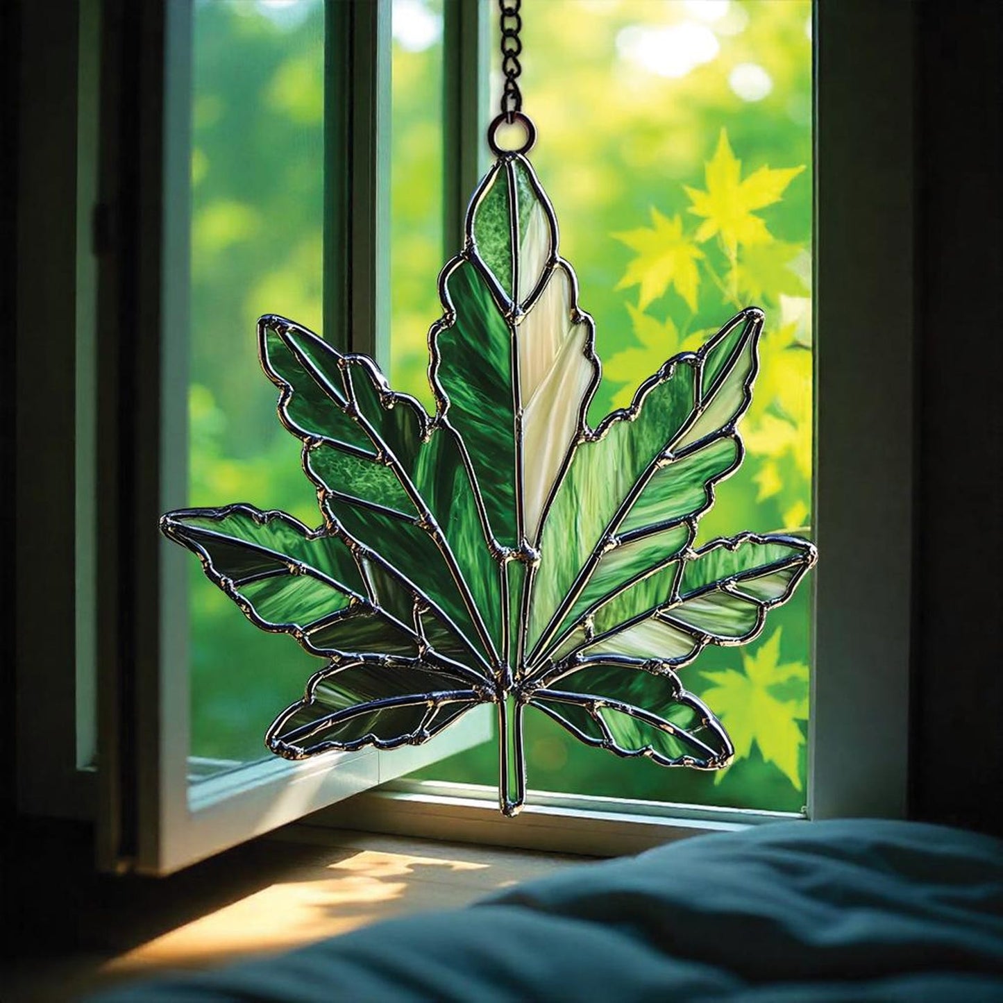 Weed Leaf Stained Acrylic Window