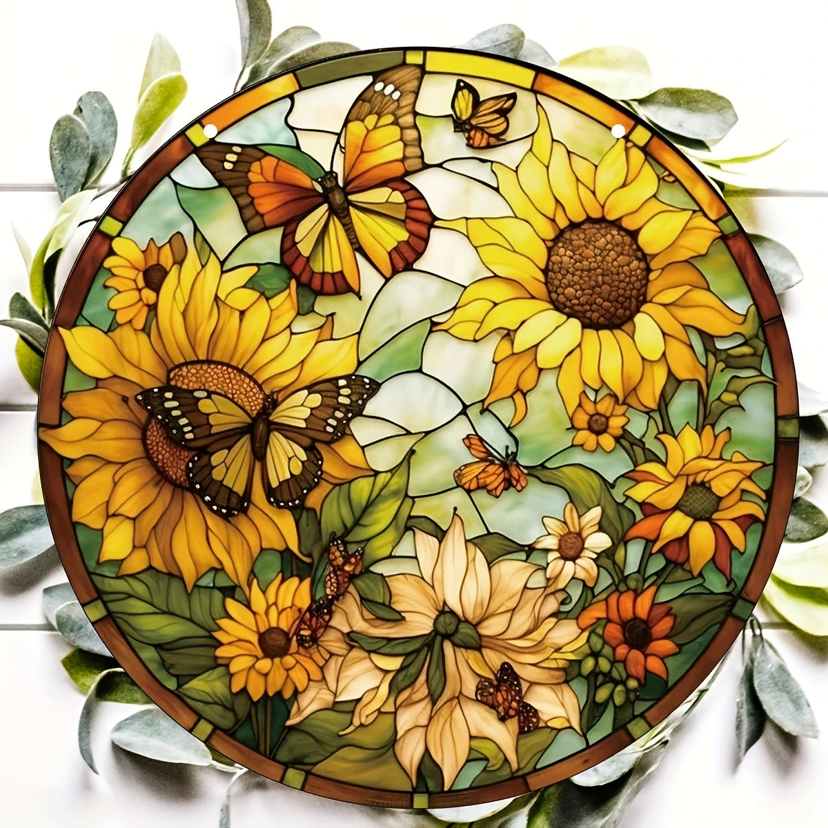 Sunflowers And Butterfly : Stained Glass Style Suncatcher