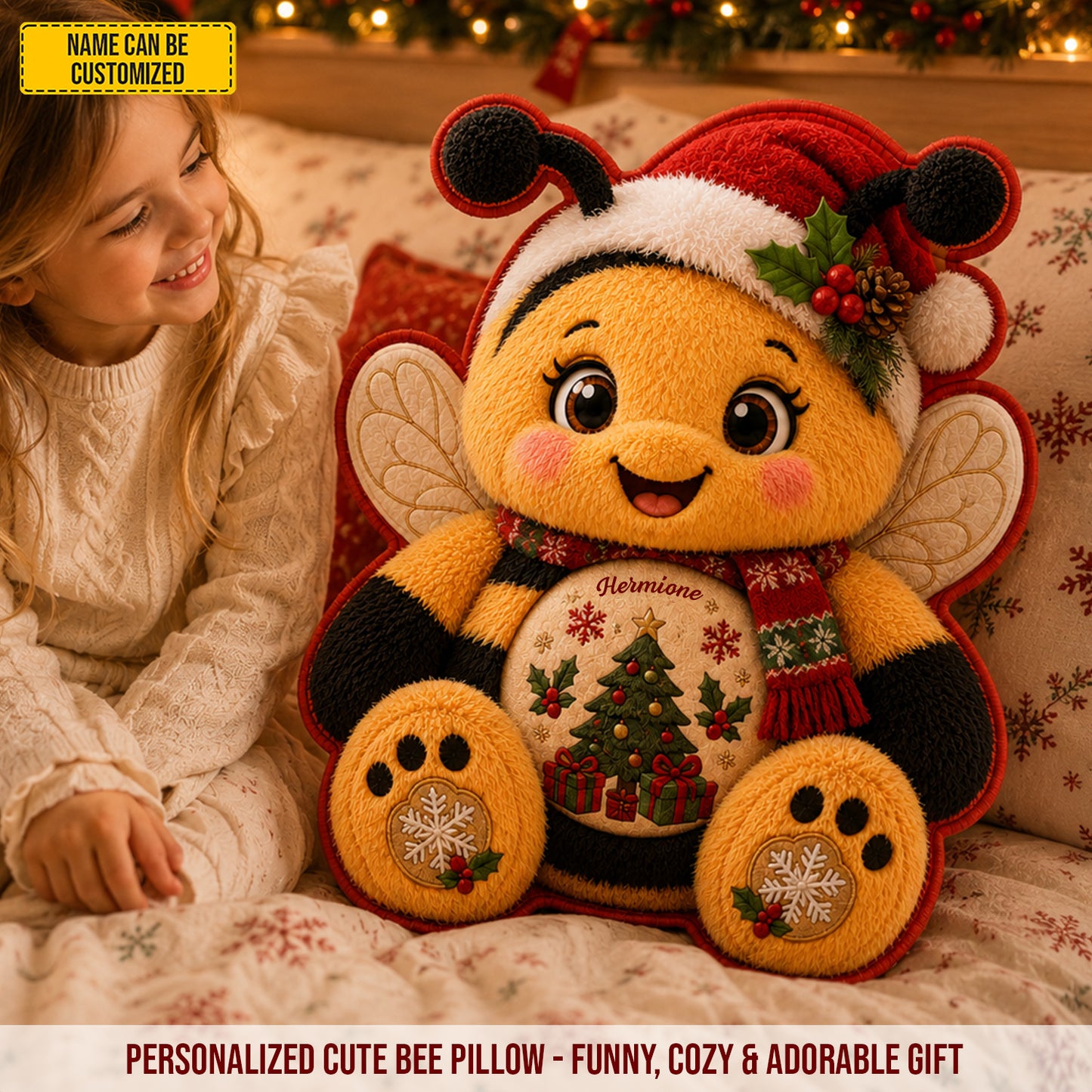Personalized Christmas Bee Pillow