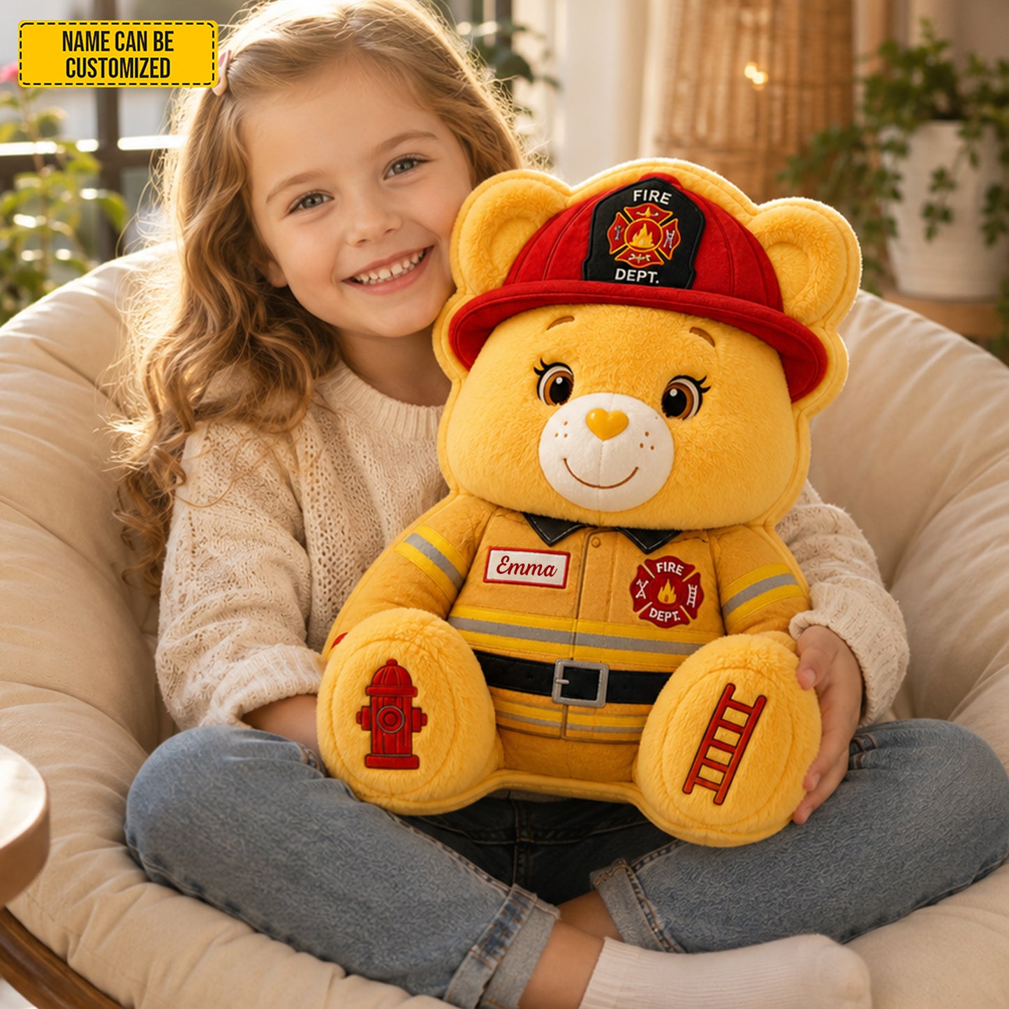 Personalized Firefighter Bear Custom Shaped Pillow