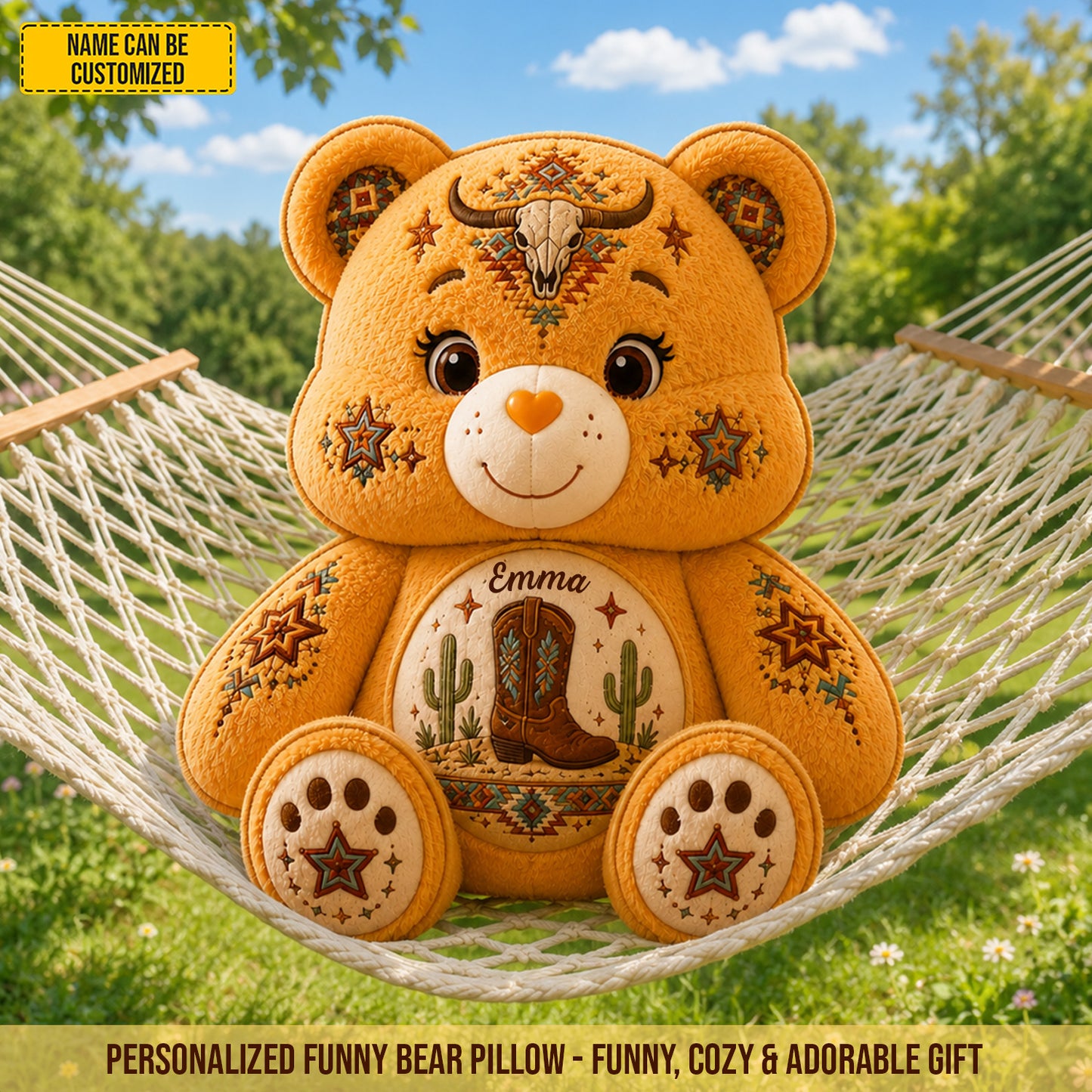 Personalized Western Cowboy Bear Custom Shaped Pillow