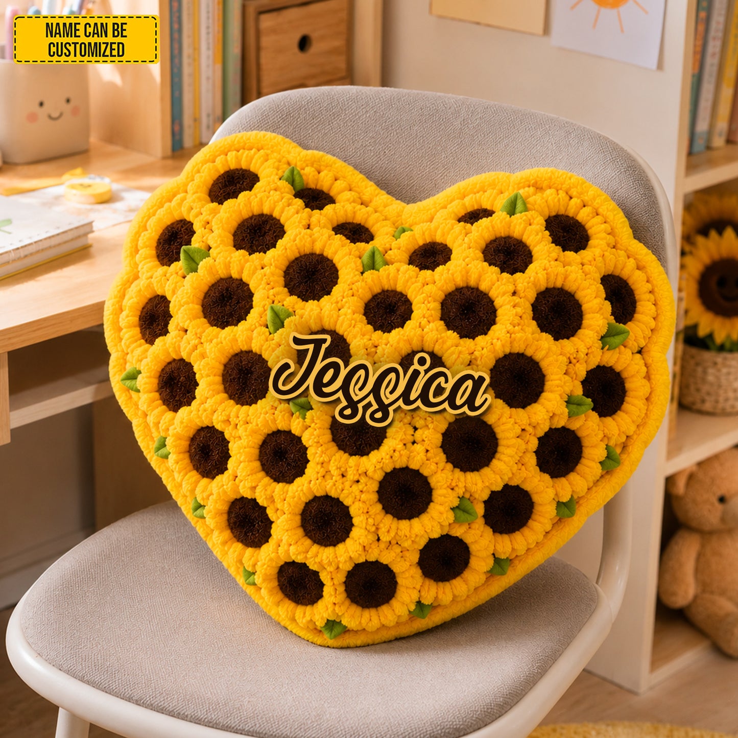 Personalized Sunflower Heart Custom Shape Pillow