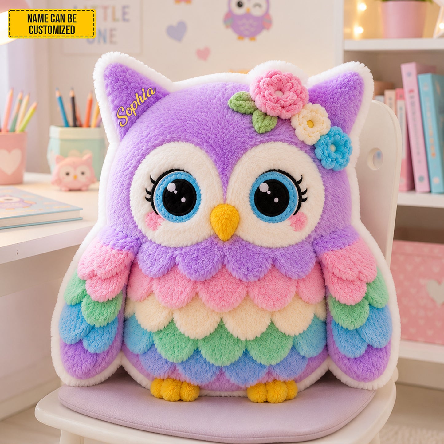 Personalized Colorful Owl Custom Shaped Pillow