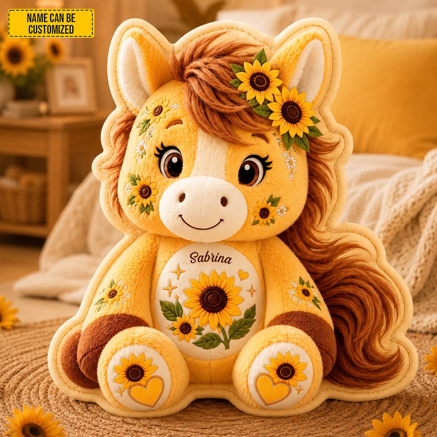 Personalized Sunflower Horse Custom Shape Pillow