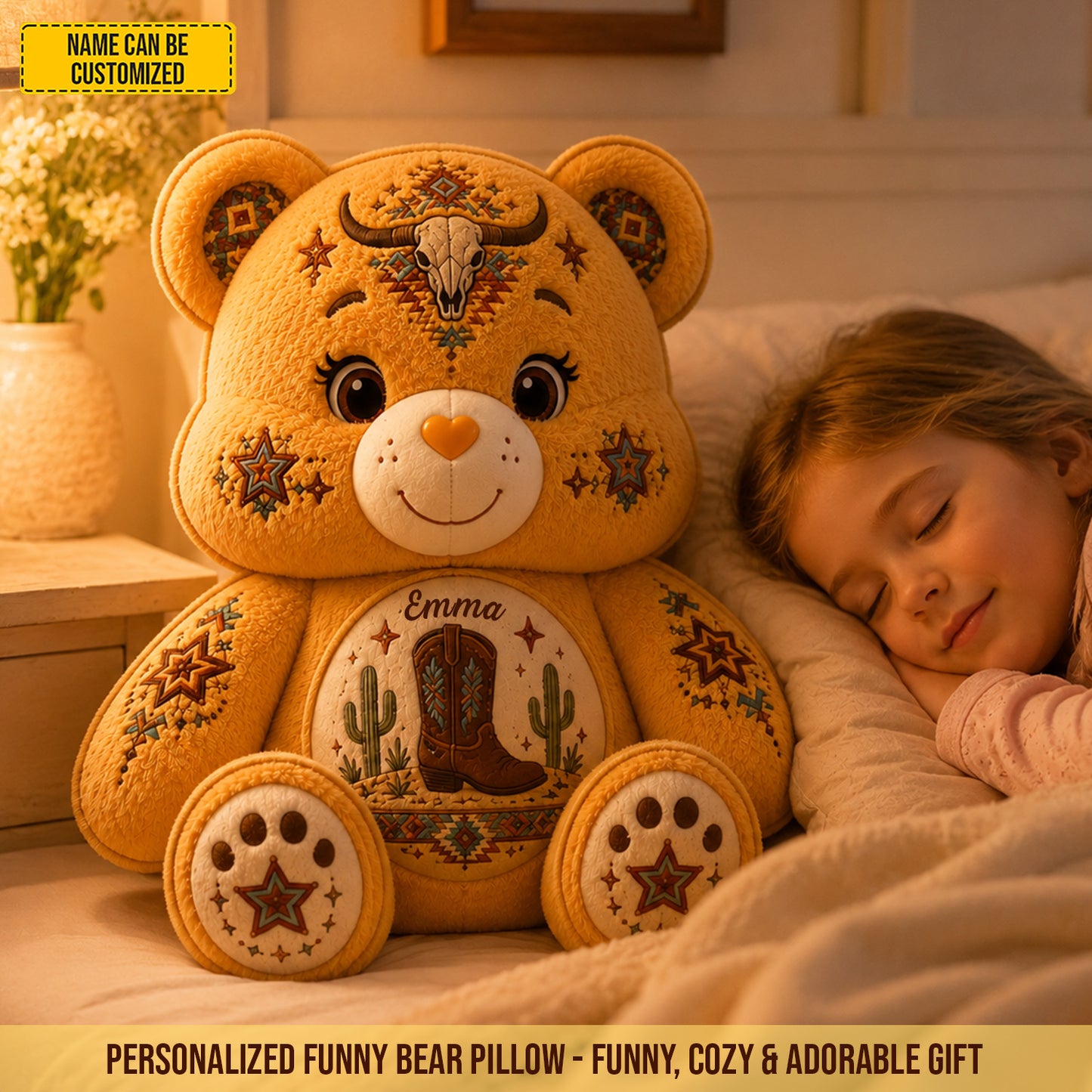 Personalized Western Cowboy Bear Custom Shaped Pillow