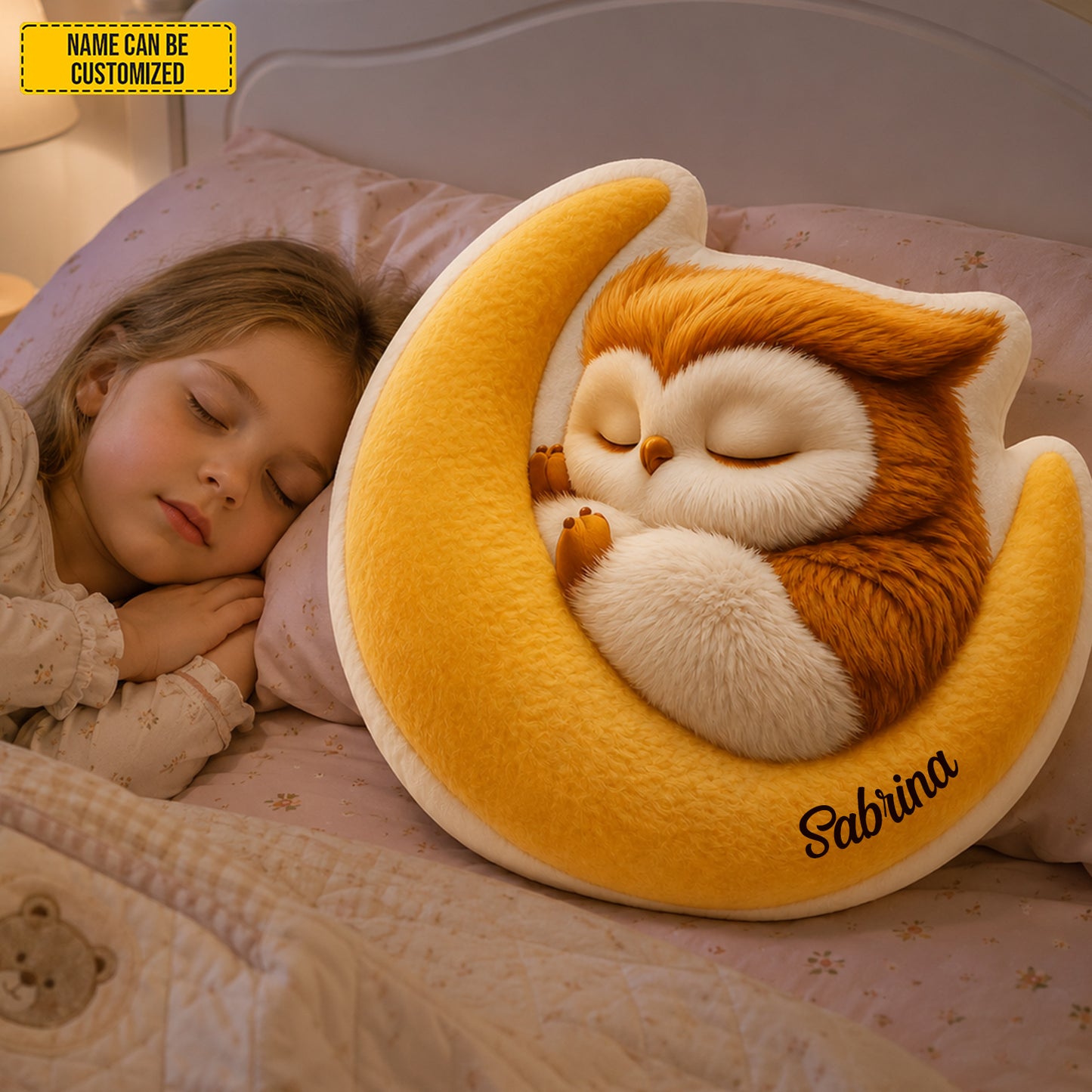 Personalized Sleeping Owl Moon Custom Shaped Pillow
