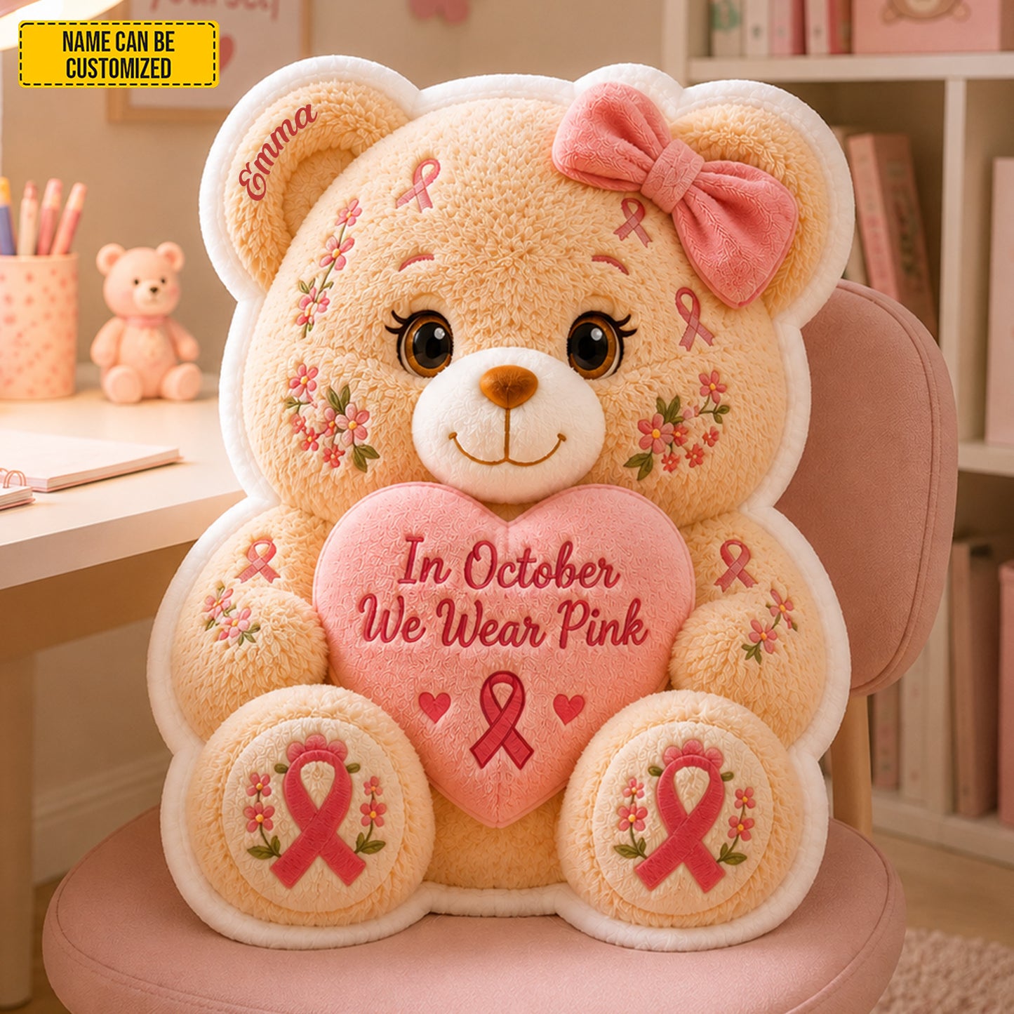 We Wear Pink - Personalized Bear Pillow