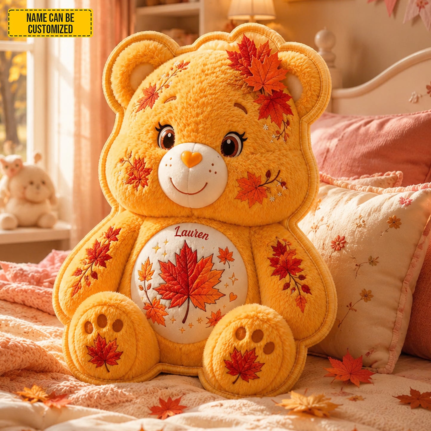 Personalized Autumn Maple Bear Custom Shape Pillow