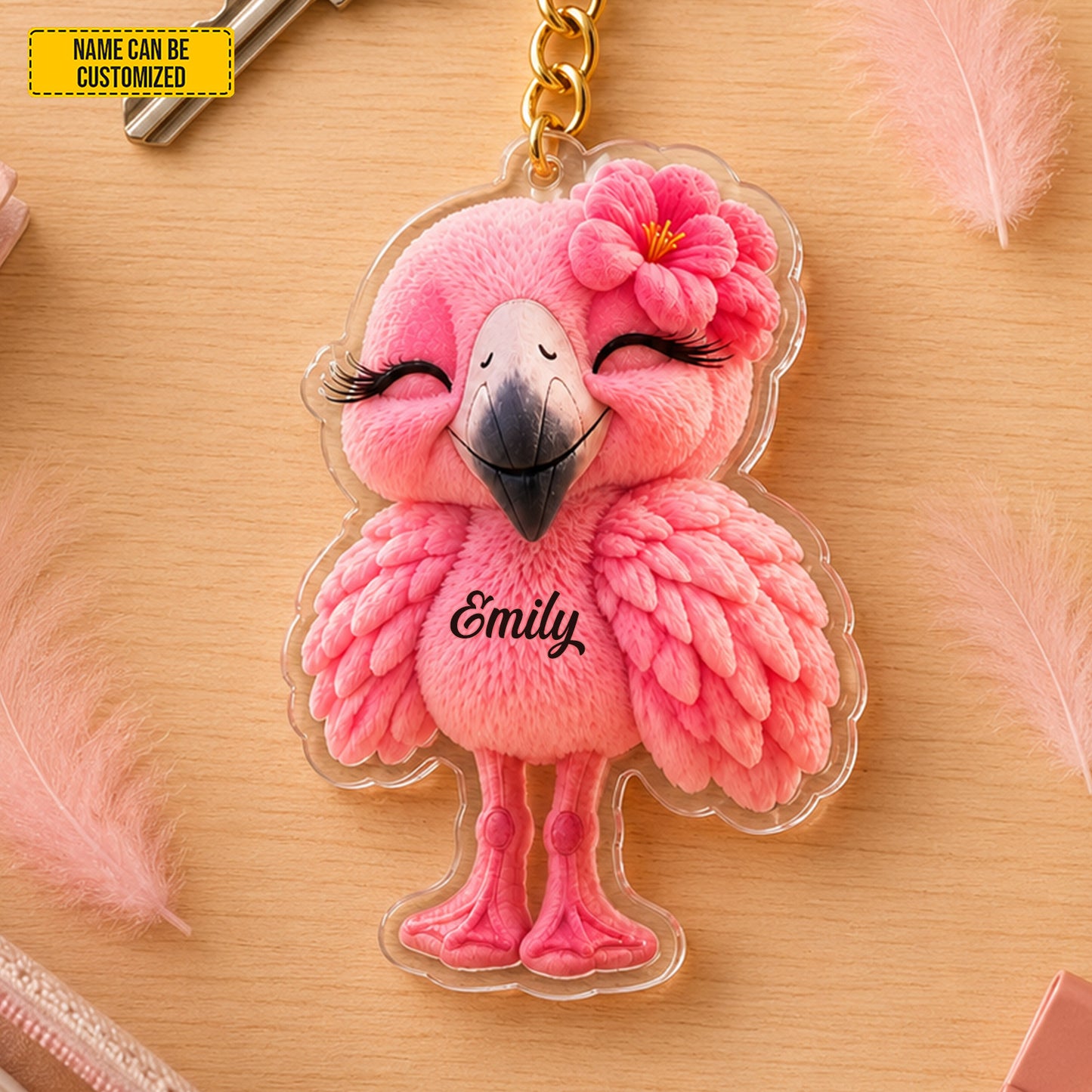 Personalized Pink Flamingo Keychain