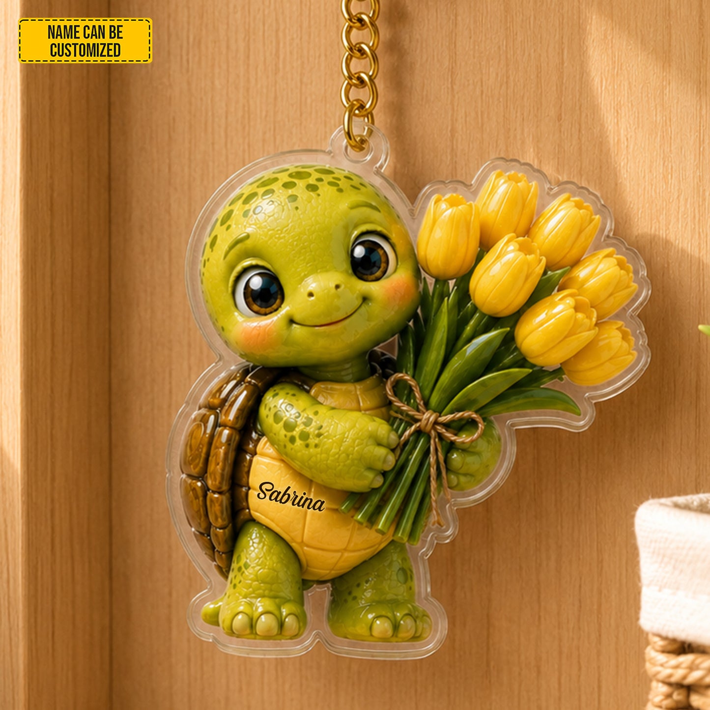 Personalized Tulip Turtle Keychain