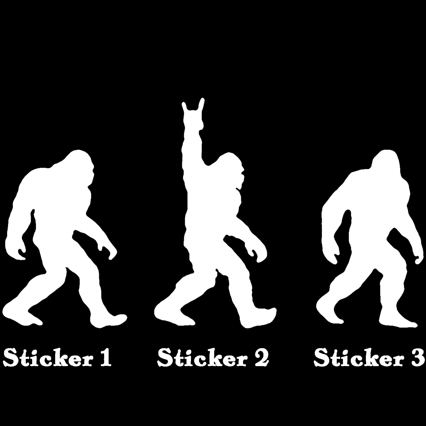 Set 3 Bigfoot Sticker, Sasquatch Stroll: Rock On Edition Vinyl Sticker