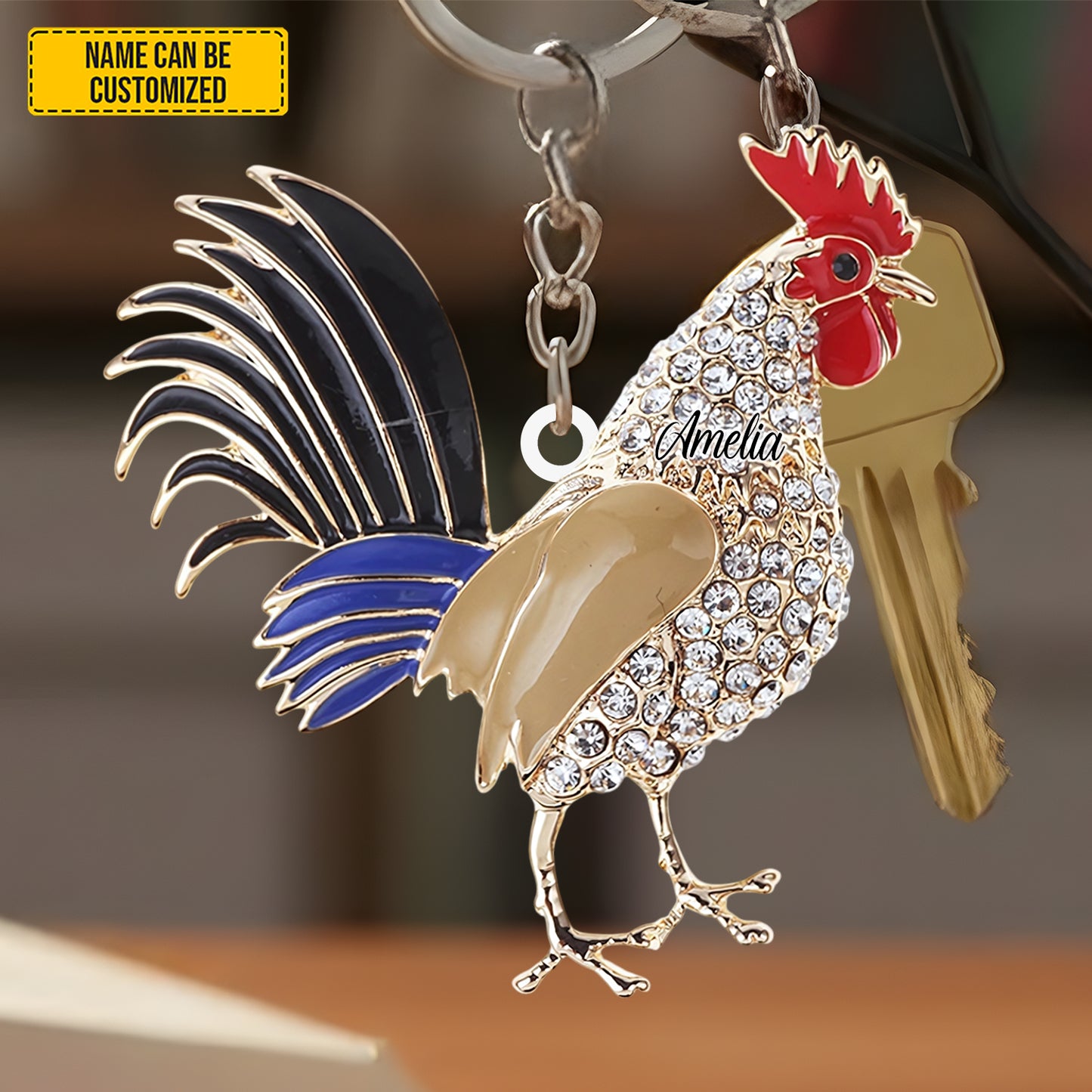 Personalized Sparkle Rooster Keychain
