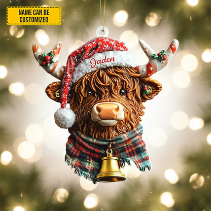 Personalized Cute Christmas Highland Cow Ornament