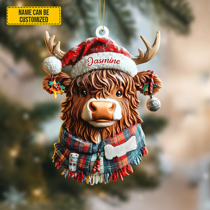 Personalized Cute Christmas Highland Cow Ornament