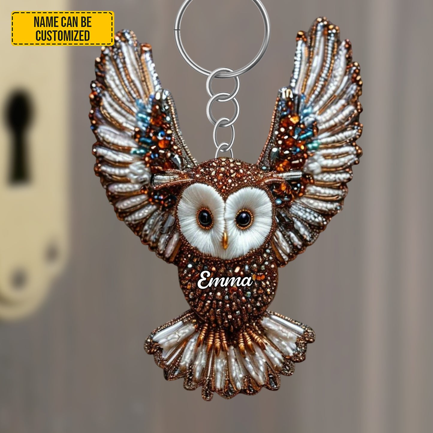 Flying Owl - Personalized Owl Keychain