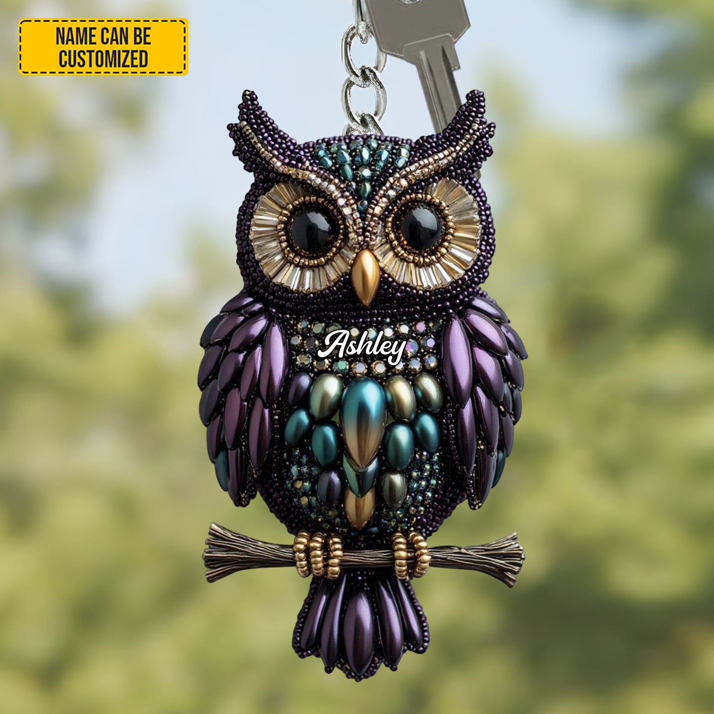Personalized Cute Sparkle Owl Keychain