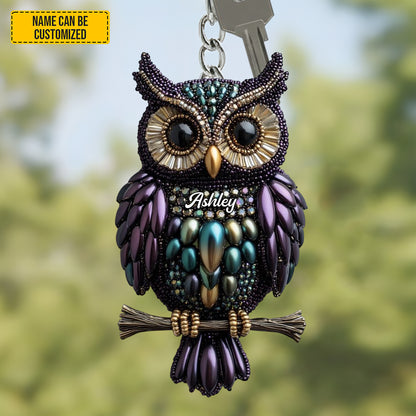 Personalized Cute Sparkle Owl Keychain