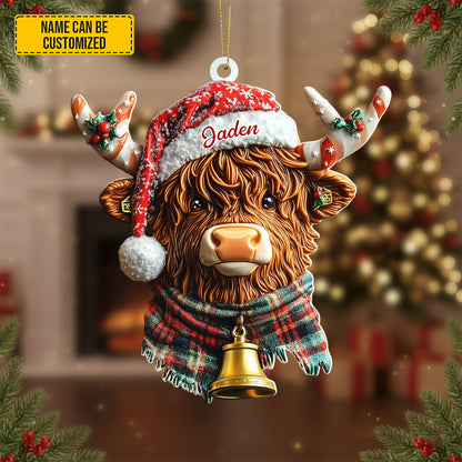 Personalized Cute Christmas Highland Cow Ornament