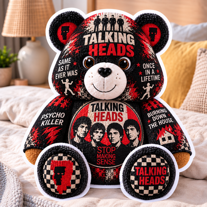 Talking Heads Custom Shaped Bear Pillow – New Wave & Art Rock Music Inspired Gift for Talking Heads Fans