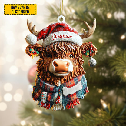 Personalized Cute Christmas Highland Cow Ornament