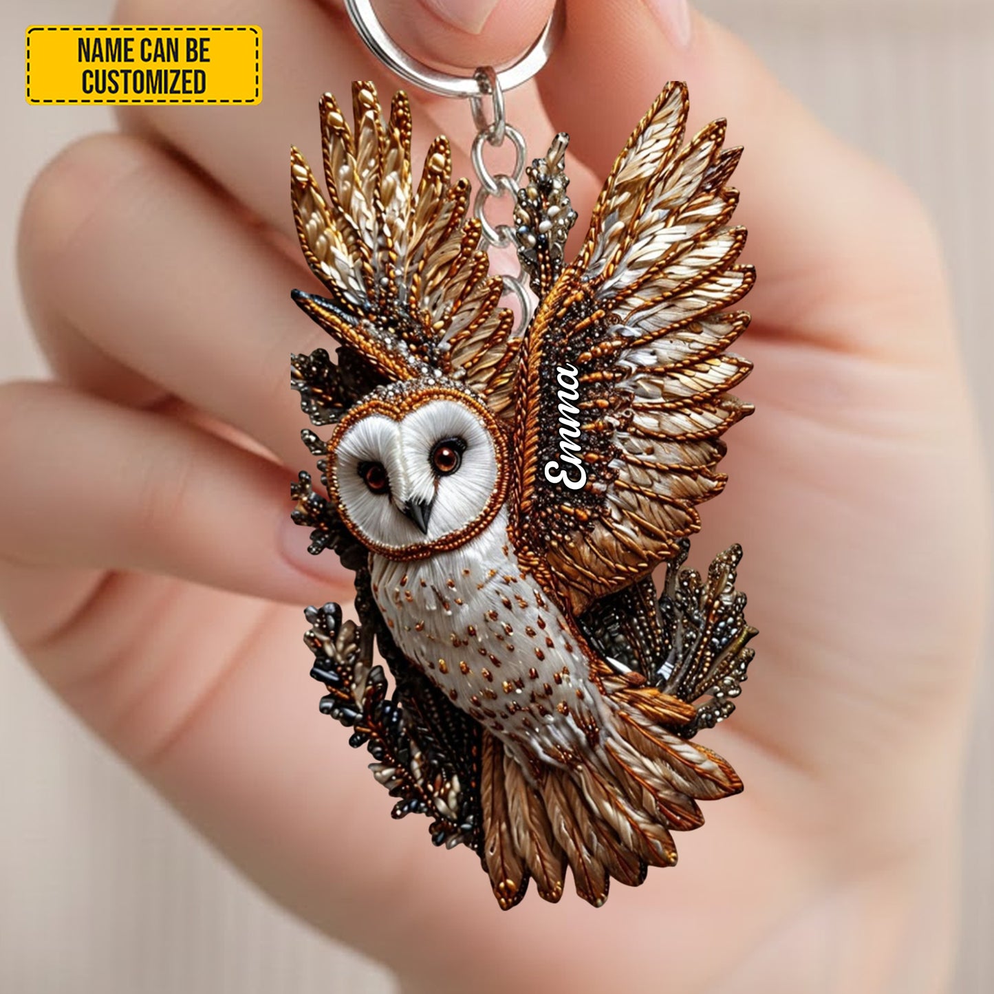 Flying Owl - Personalized Owl Keychain