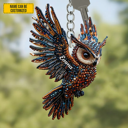 Flying Owl - Personalized Owl Keychain