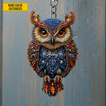 Personalized Cute Sparkle Owl Keychain