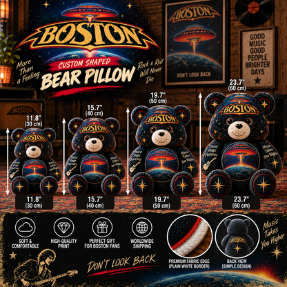 Boston Custom Shaped Bear Pillow – Classic Rock Music Inspired Gift for Boston Fans