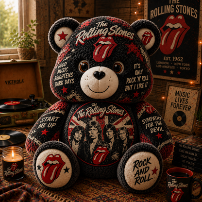 The Rolling Stones Bear Custom Shaped Pillow – Gift for Fans & Classic Rock Lovers 2