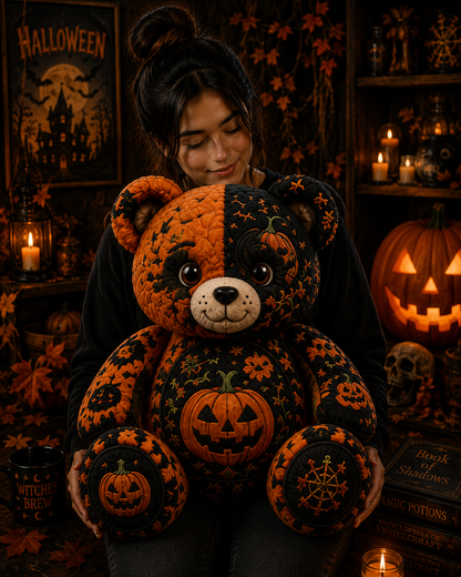 Trick or Treat Pumpkin Bear Custom Shaped Pillow – Cute Spooky Halloween Gift for Pumpkin & Halloween Lovers
