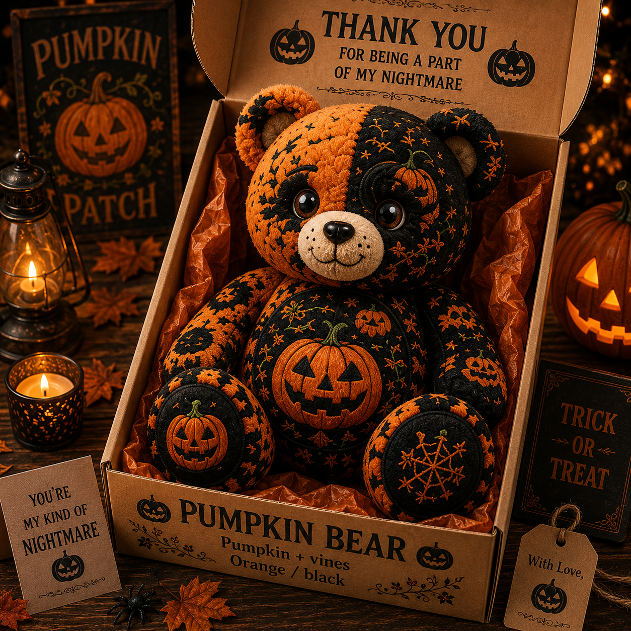 Trick or Treat Pumpkin Bear Custom Shaped Pillow – Cute Spooky Halloween Gift for Pumpkin & Halloween Lovers