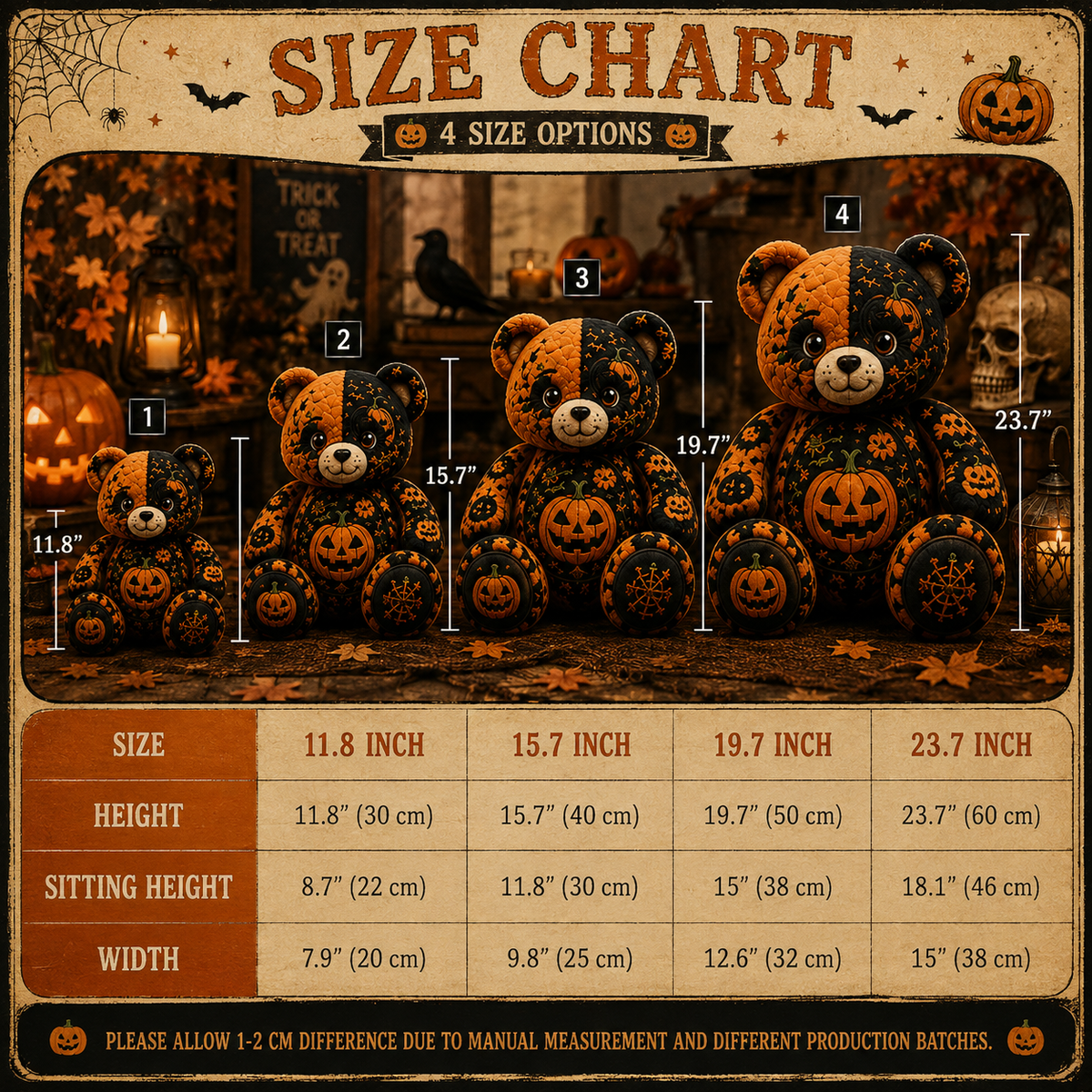 Trick or Treat Pumpkin Bear Custom Shaped Pillow – Cute Spooky Halloween Gift for Pumpkin & Halloween Lovers