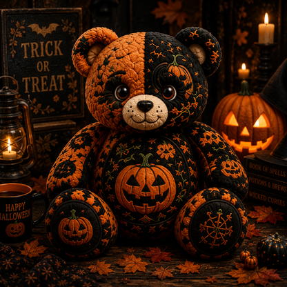 Trick or Treat Pumpkin Bear Custom Shaped Pillow – Cute Spooky Halloween Gift for Pumpkin & Halloween Lovers