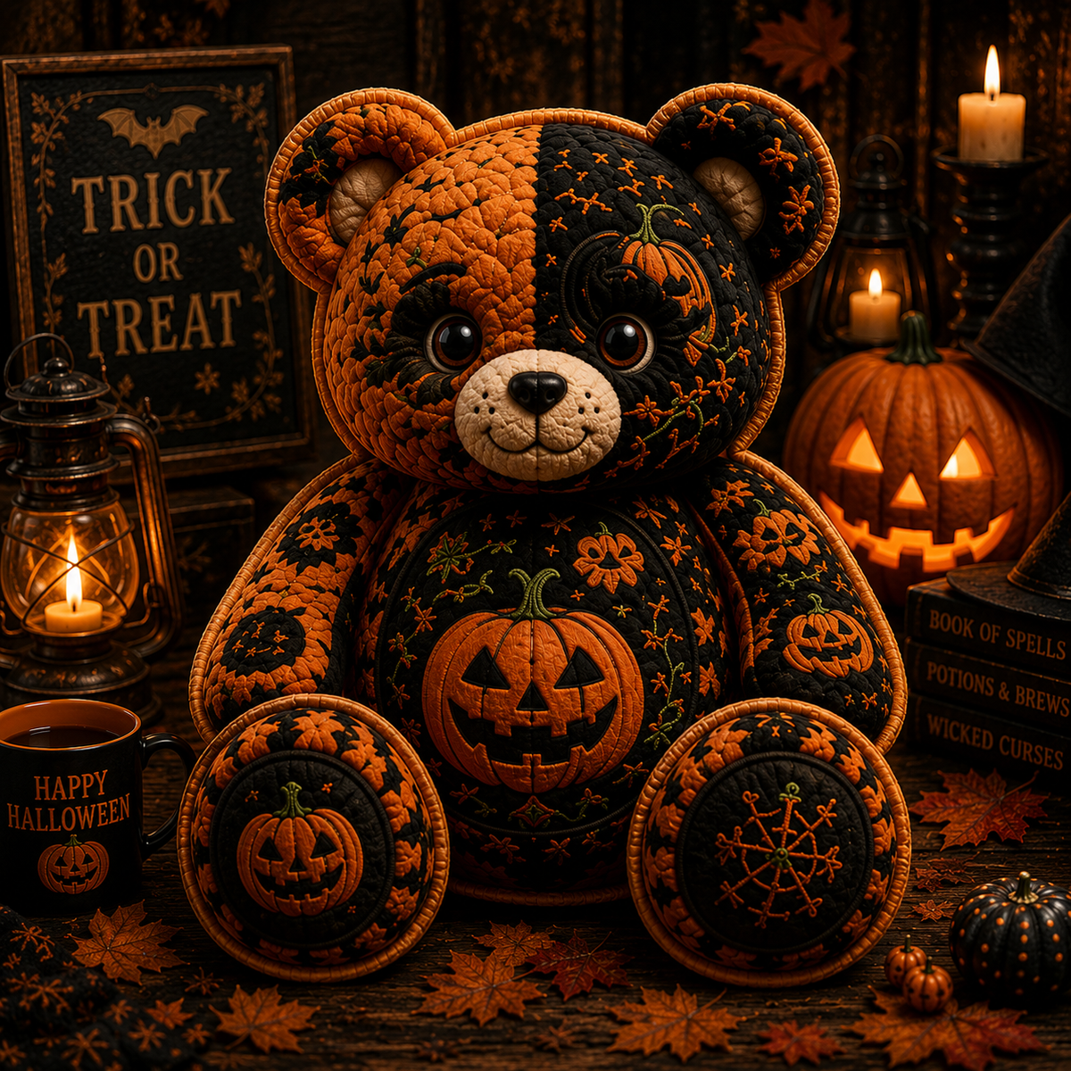 Trick or Treat Pumpkin Bear Custom Shaped Pillow – Cute Spooky Halloween Gift for Pumpkin & Halloween Lovers