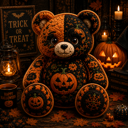 Trick or Treat Pumpkin Bear Custom Shaped Pillow – Cute Spooky Halloween Gift for Pumpkin & Halloween Lovers