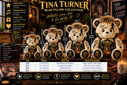 Tina Turner Bear Custom Shaped Pillow – Music Legend Fan Gift