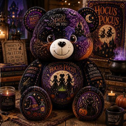 Hocus Pocus Bear Custom Shaped Pillow – Halloween Witch Gift & Witch Lovers