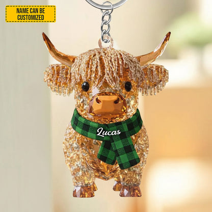 Personalized Sparkle Highland Cow Keychain