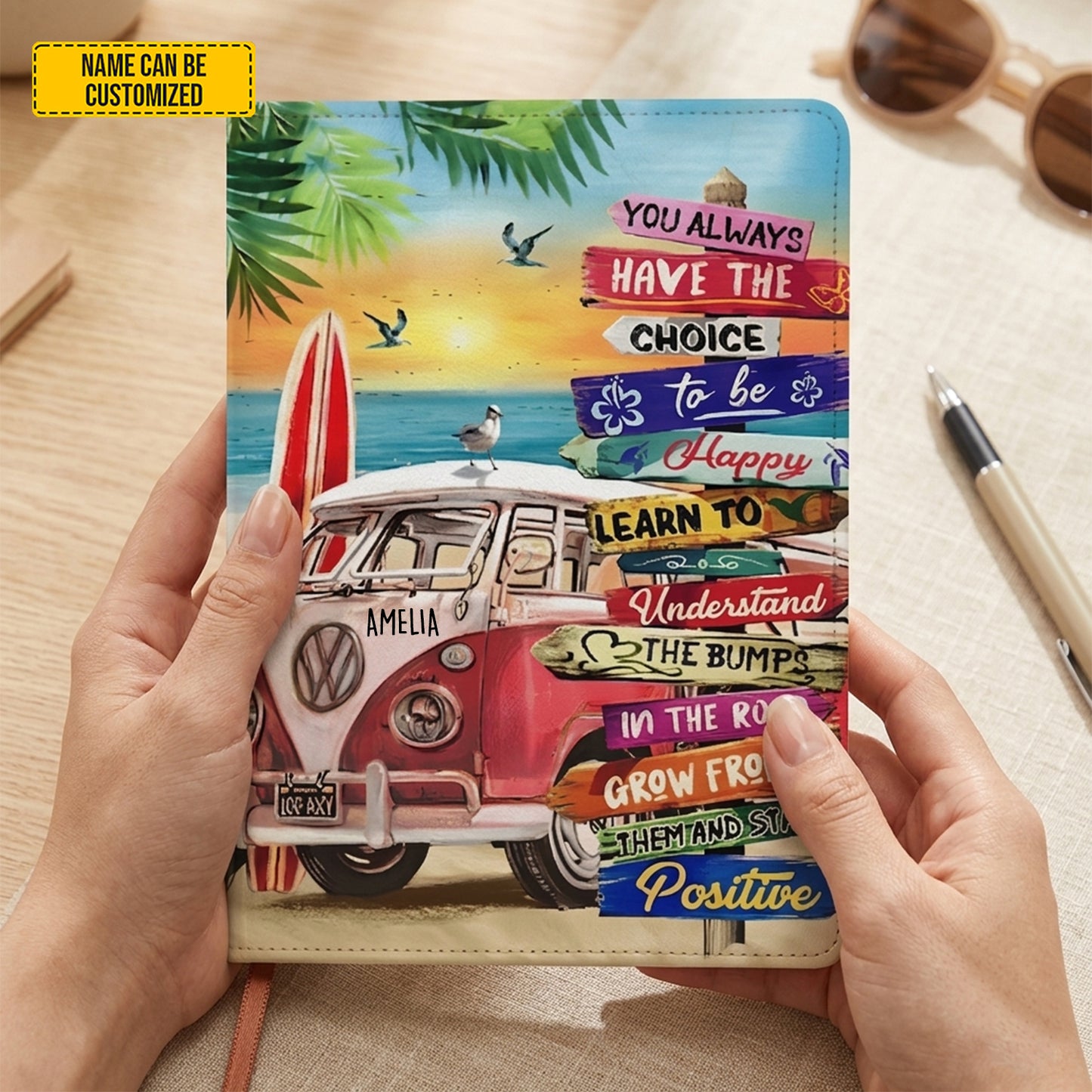 Personalized Hippie Van Leather Journal