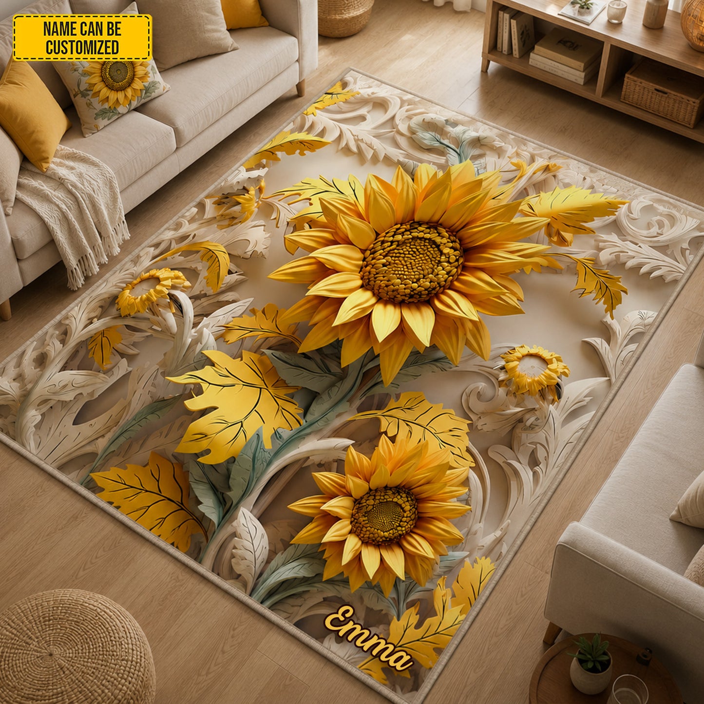 Personalized Sunflower Area Rug