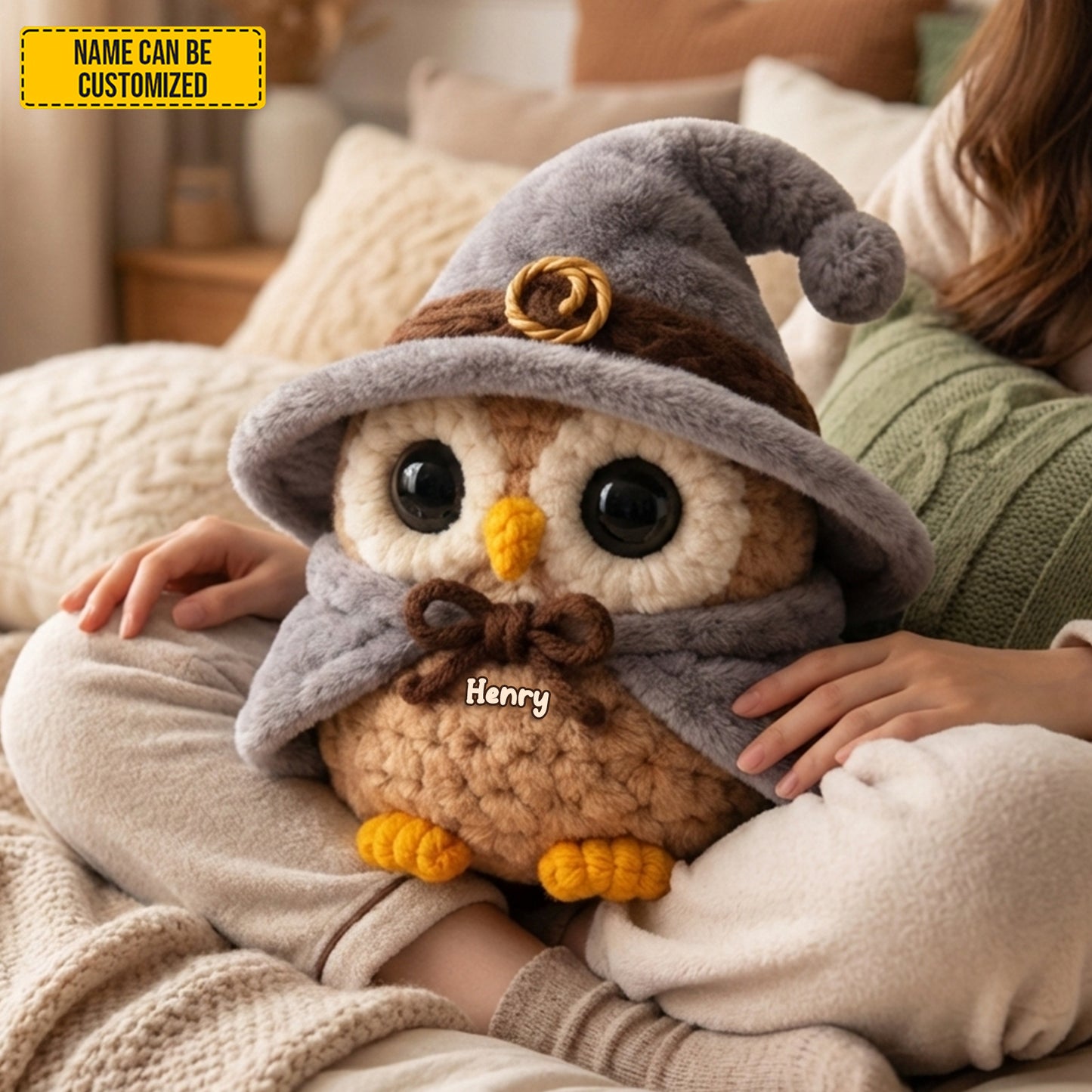 Personalized Cute Owl With Witch Hat Custom Shaped Pillow