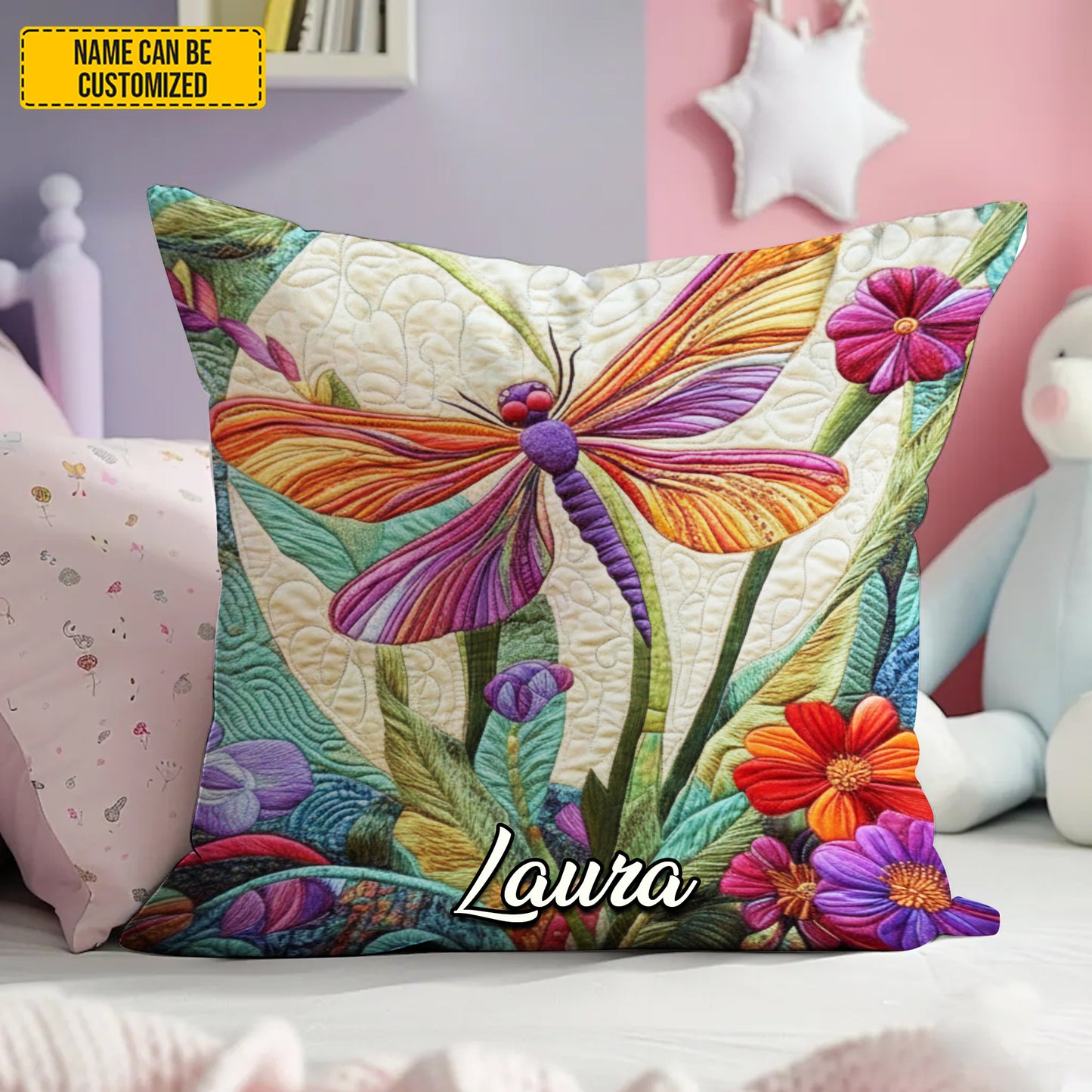 Personalized Colorful Dragonfly Pillow