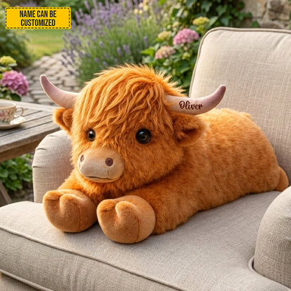 Personalized Cozy Highland Cow Shaped Pillow