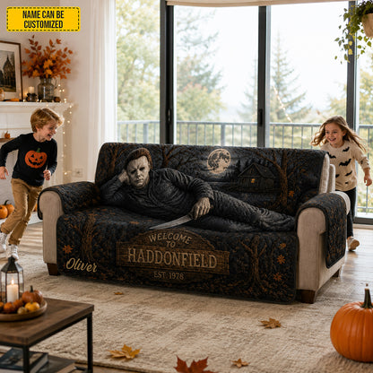 Personalized Halloween Night Horror Couch Cover – Halloween Horror Quilted Sofa Cover