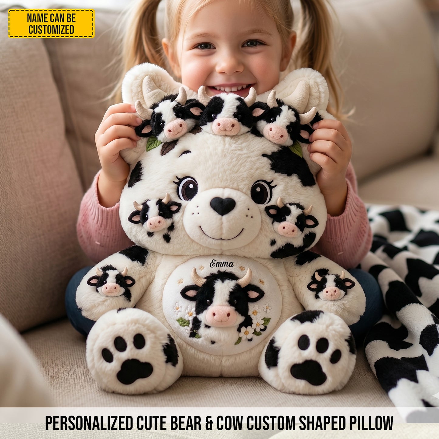 Personalized Bear & Cow Custom Shaped Pillow