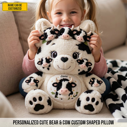 Personalized Bear & Cow Custom Shaped Pillow