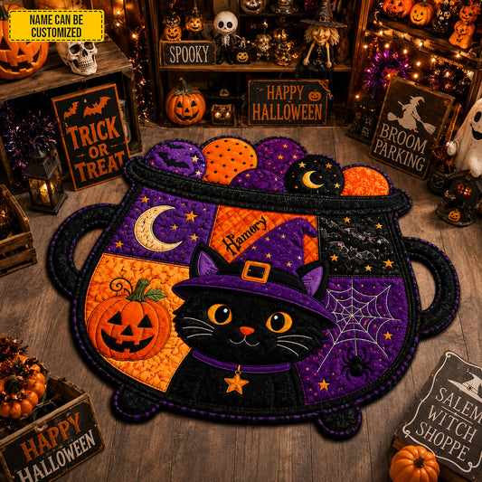 Personalized Halloween Witch Cat Custom Shaped Doormat